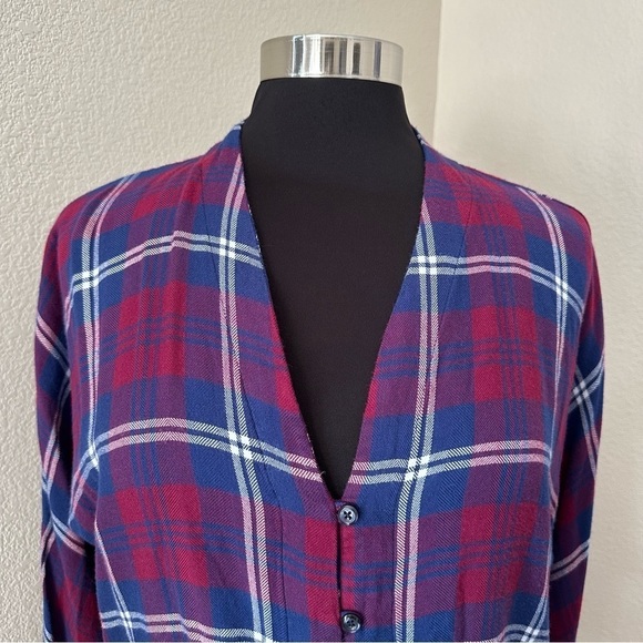 Rails Red Blue Sloane Crop Tie Front Flannel Button-down Shirt Size S/P - Picture 4 of 15